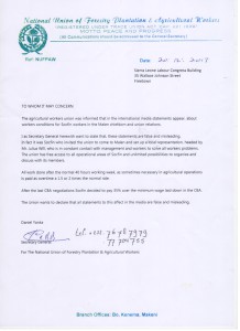 Letter of National Union